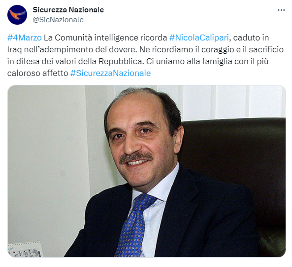 4 marzo - Anniversario scomparsa Nicola Calipari